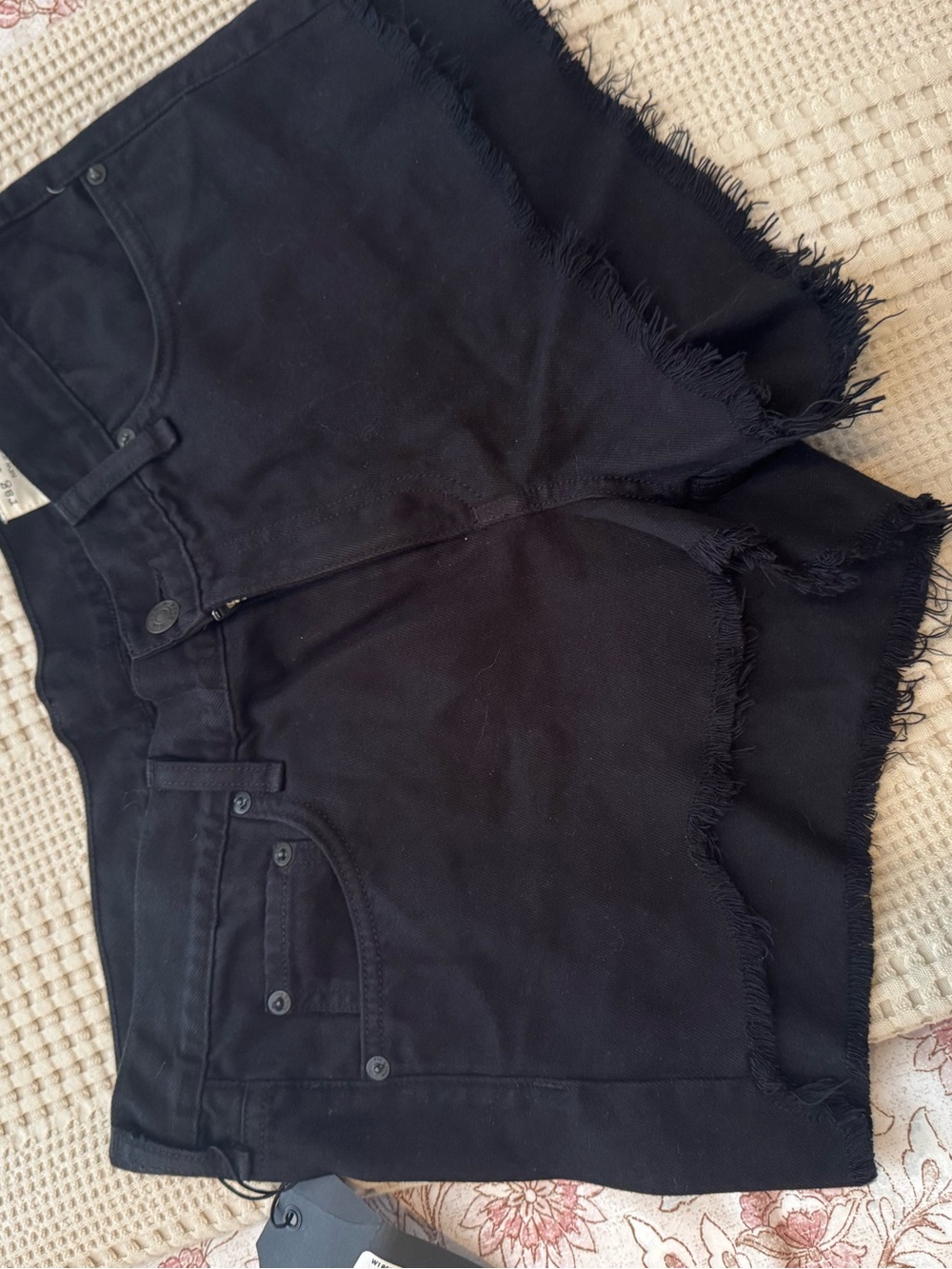 rag & bone Black Frayed Hem Denim Shorts